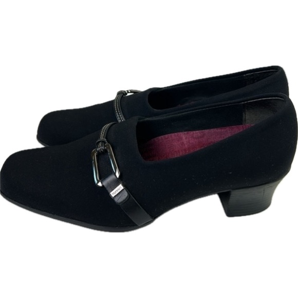 Munro Shoes - Munro American Cindi Black Stretch Fabric Stacked Heel Shoes